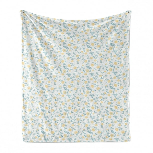 Pale Yellow Pale Blue Cozy Plush for Indoor and Outdoor Use Ambesonne Spring Soft Flannel Fleece Throw Blanket Blooming Romantic Roses with Foliage on Swirling Branches Design 50 x 70 